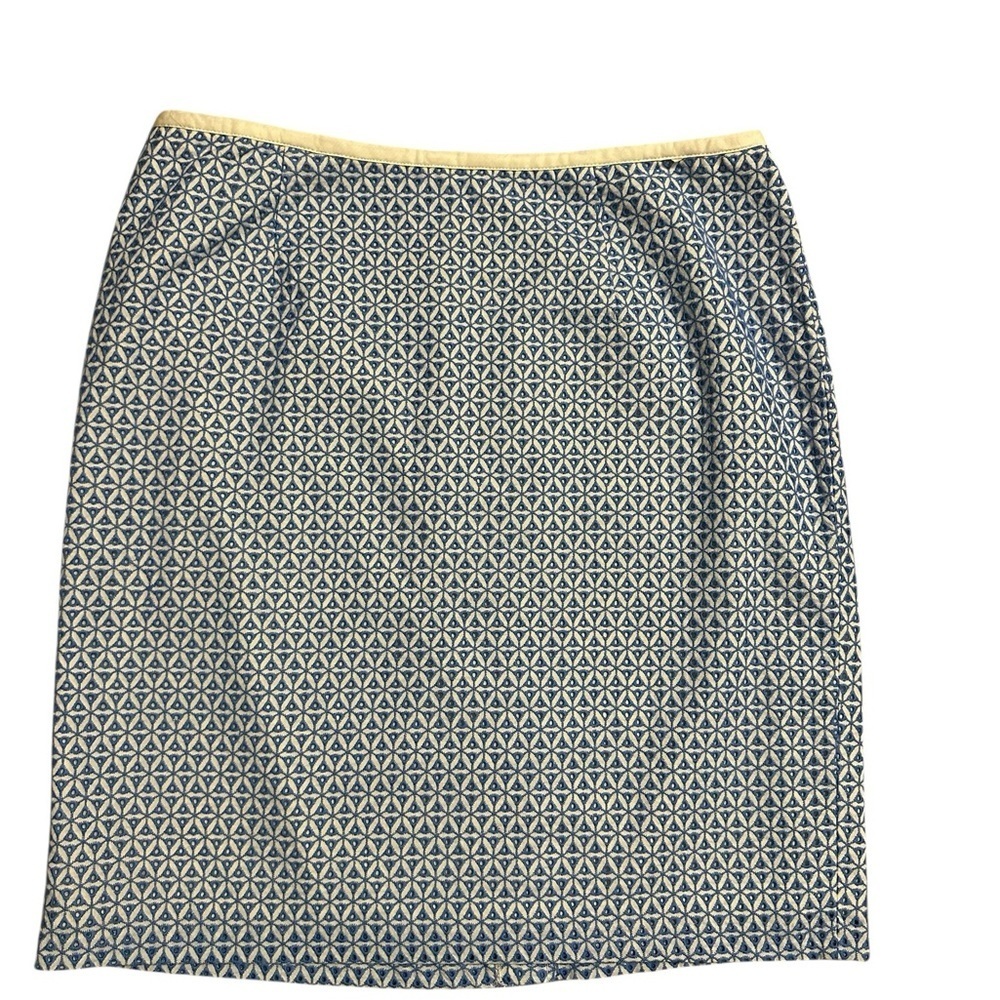 Talbots Skirt Womens Blue White Cotton Embroidered Eyelet Lace Pencil Size 14P